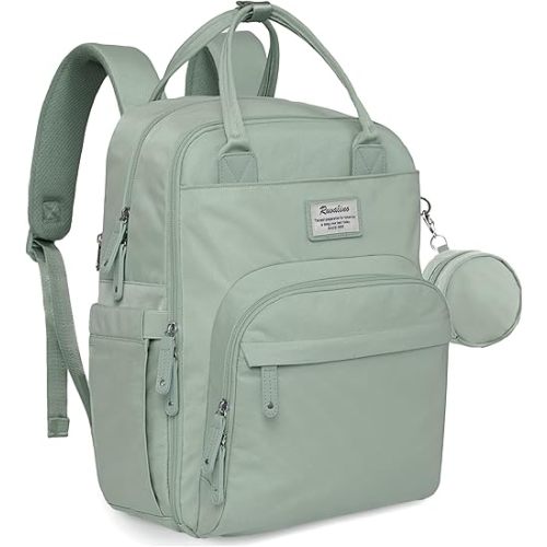 RUVALINO Diaper Bag Backpack - Multifunction Waterproof Travel Backpack, Maternity Baby Bag with Changing Pad & Stroller Ring & Pacifier Case - Travel Essentials & Baby Registry Search - Mint Green