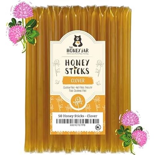 The Honey Jar Plain Honey Sticks - Pure Honey Straws For Tea, Coffee, or a Healthy Treat - One Teaspoon of Flavored Honey Per Stick - Made In The USA with Real Honey - (50 Count)