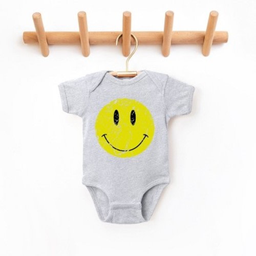 The Juniper Shop Distressed Smiley Face Baby Bodysuit - 6 Month - Heather Grey
