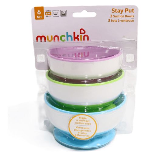 Munchkin® Stay Put Suction Round Bowls, Plastic, Multi-Color, 3 Pack