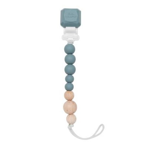 Loulou Lollipop Silicone + Wood Soother Holder In Silicone Clip - Color Pop Slate