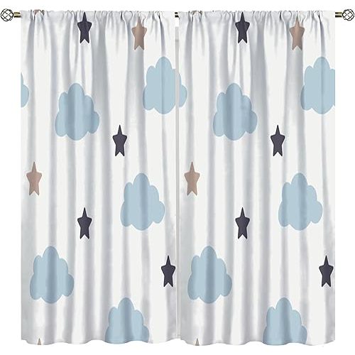 Stars and Clouds Curtains Boys Girls Bedroom Cartoon Fantasy Clouds Printed Living Room Playroom Nursery Rod Pocket Blackout Drapes 42x54 Inch, Style-3
