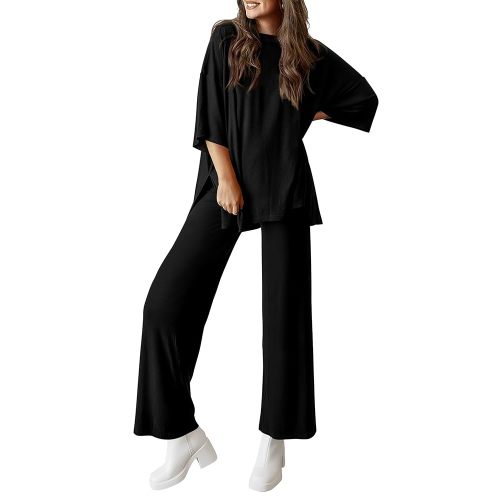 PRETTYGARDEN Women's 2 Piece Outfits Casual Short Sleeve Pullover Tops and Wide Leg Pants Lounge Sets Tracksuits