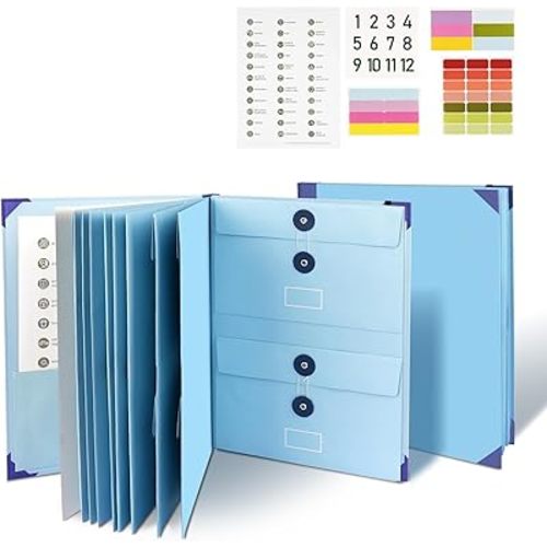 Important Document Organizer, Folio Folders with Pockets .Folder with Labels Pockets, for Emergency Documents, Birth Certificates, Damage Resistant Folder,Passports, School & Offices (Blue)