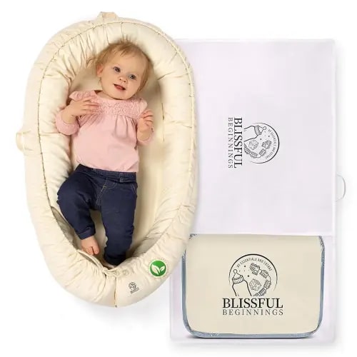 Blissful Beginnings Organic Baby Lounger with Travel Bag- Adjustable Lounger for 12-24 Months Babies - Breathable & Portable Infant Lounger Pillow, Newborn Essentials Baby Nest Lounger