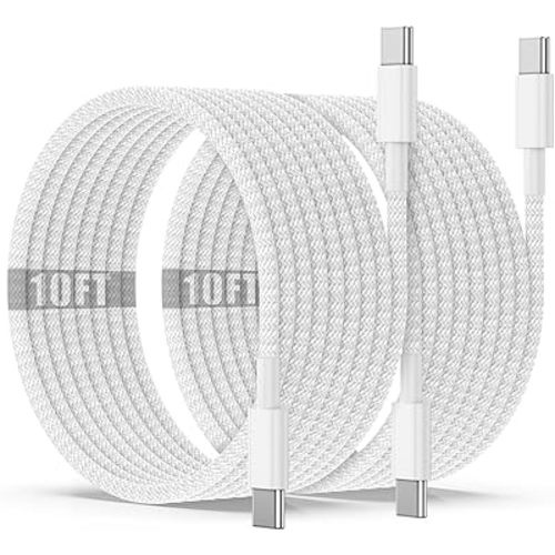 USB C to C Charging Cable 10ft, 60W Fast Type C to C Charger Cord Long for Apple iPhone 16/16 Pro Max/15 Plus/15 Pro Max, MacBook Pro 2021/2020/2019/2018,iPad 12.9/11 inch/Mini/Air 5/4,Samsung Galaxy
