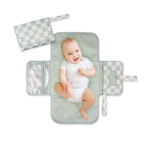 Tiny Twinkle Portable Diaper Changing Pad - Foldable Waterproof Diaper Changing Mat for Travel, Baby Changing Station with Smart Wipes Pocket & Storage (Boho Rainbow)