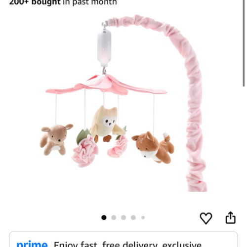 The Peanutshell Crib Mobile for Girls - Pink and White Musical Baby Crib Mobile with 12 Lullabies, Forest Baby Little Forest Nursery Decor