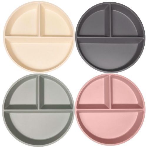 Weesprout Divided Bamboo Plates For Kids, Made With Food Grade Natural Bamboo - Set Of 4 (matte Blue, Green, Dark Gray & Off White)