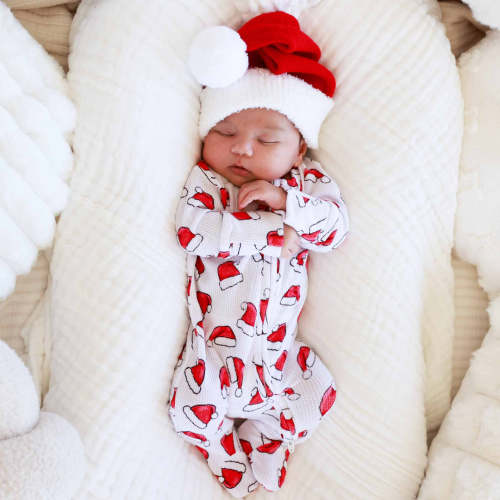 Santa Baby Bamboo Waffle Zipper Footie