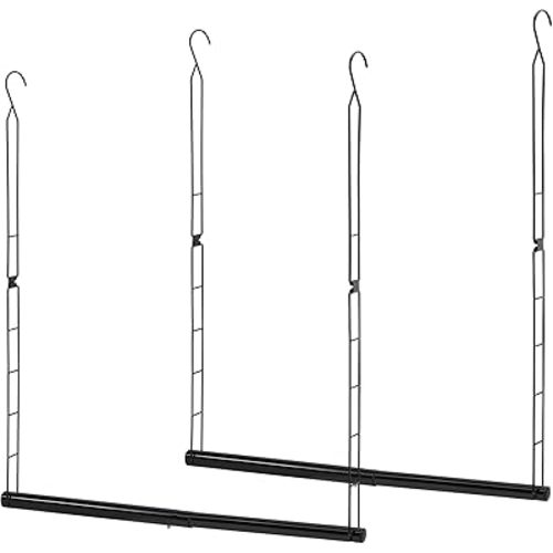 STORAGE MANIAC Hanging Closet Rod, Adjustable Width and Height Closet Hanging Organizer, Space-Saving Clothes Hanging Bar, Closet Extender Hanging Rod Double Closet Hanging Rod, 2 Pack Black