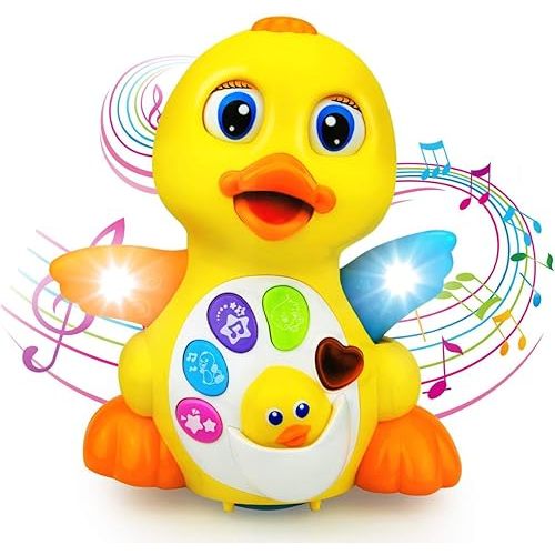 Liberty Imports Musical Dancing Duck Toy Walking Singing Yellow Ducky Moving Toys for Baby with Music & LED Lights for Toddlers, Infant Learning Development