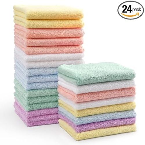 HOMEXCEL Baby Washcloths 24 Pack-Microfiber Coral Fleece Baby Bath Face Towel 7 x 9 Inch Extra Absorbent and Soft Burp Cloth and Wash Cloths for Newborn-Infants and Toddlers-Gentle On Sensitive Skin