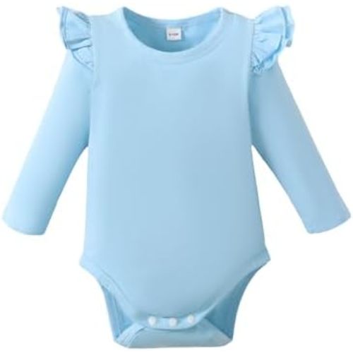 Magic Park 0-24M Infant Girl Romper Baby Girls Solid Color Bodysuit Toddler Ruffle Jumpsuit Shirts Casual Tops Baptism Shirt
