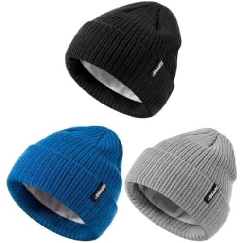 Baby Beanie Hat 3 Packs Toddler Girls Boys, Baby Hats Winter Warm Knitted Thermal with Fleece Lining, Kids Winter Hat