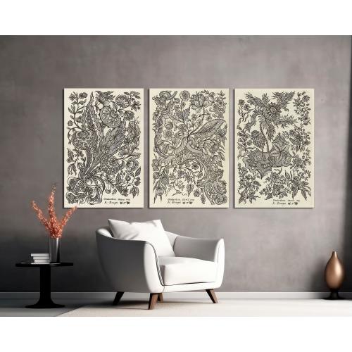 Set of 3 Alexander Senegat Textile Canvas Print, Vintage Textile Designs Canvas Set, Botanical Art, Pattern Wall Art, CANVAS Ready to Hang.