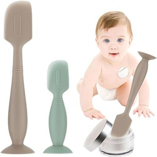 2Pack Baby Diaper Cream Spatula,Soft Silicone Diaper Cream Applicator,Butt Paste Spatula Diaper Cream Brush for Newborn Baby, 1xLarge Size 1xSmall Size(Khaki/Green)