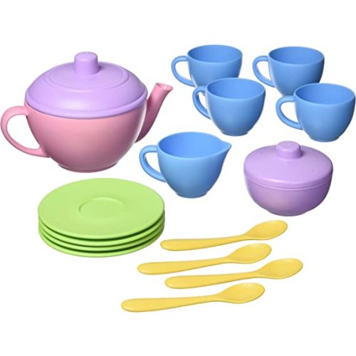 Green Toys Tea Set, Pink 4C - 17 Piece Pretend Play, Motor Skills, Language & Communication Kids Role Play Toy. No BPA, phthalates, PVC. Dishwasher Safe, Recycled Plastic, Made in USA.
