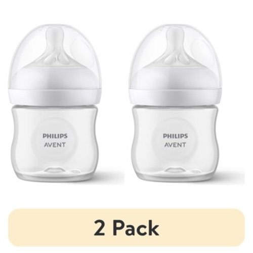 (2 pack) Philips Avent Natural Baby Bottle with Natural Response Nipple, Clear, 4oz, 1pk, SCY900/91