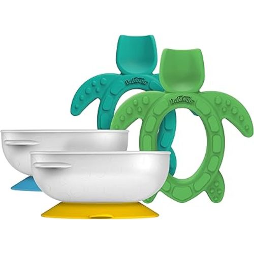 Dr. Brown’s™ Silicone Starter Spoon and Teether, 2-Pack and No-Slip Suction Bowl for Babies and Toddlers, BPA Free, 2-Pack
