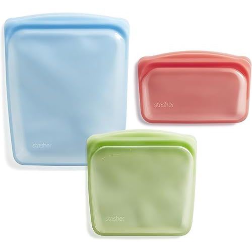 Stasher Premium Silicone Reusable Food Storage Bags, 3-Pack, Multi | Multi-Use Food Storage Bags, Lunch Bag, Travel Containers | BPA Free, Leak-free, Dishwasher-Safe, Eco-friendly