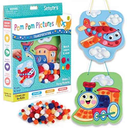 Creativity for Kids Pom Pom Pictures: Transportation - Train and Plane - Preschool Learning Activity, Sensory Toys for Toddlers Ages 3-4+