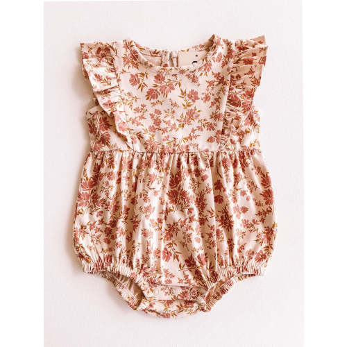 blush floral flutter romper 6-9mo