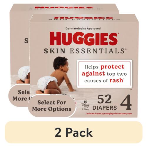 (2 pack) Huggies Skin Essentials Baby Diapers for Sensitive Skin, Size 4 (22-37 lbs), 52 Ct (Select for More)