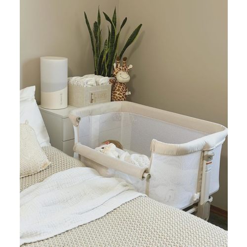 Fodoss Baby Bassinets Bedside Sleeper - All Mesh Bedside Bassinet with Wheels, 7 Height Adjustable Baby Bassinet for Infants, Beige