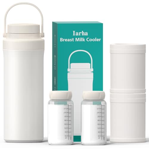 Portable Breast Milk Cooler, 22oz Breastmilk Cooler Bottle With 360°Total Cooling for 24 Hours, Storage Container with 2pcs Baby Bottles, Breastfeeding Essentials, Beige