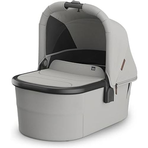 UPPAbaby Bassinet V3 - Compatible with Vista, Cruz, Ridge, Minu Strollers - Overnight Sleep Solution - Mattress, Sheet and Bug Shield Included - Savannah (Pearl Gray Jacquard/Carbon Frame)