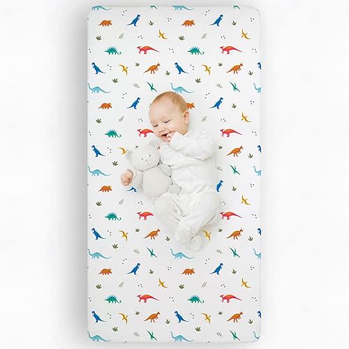 Wildkin Kids 100% Cotton Flannel Fitted Crib Sheet for Boys & Girls, Crib Sheets Measures 52 x 28 Inches, Kids Crib Sheets with Super Soft & Breathable Material (Jurassic Dinosaurs)