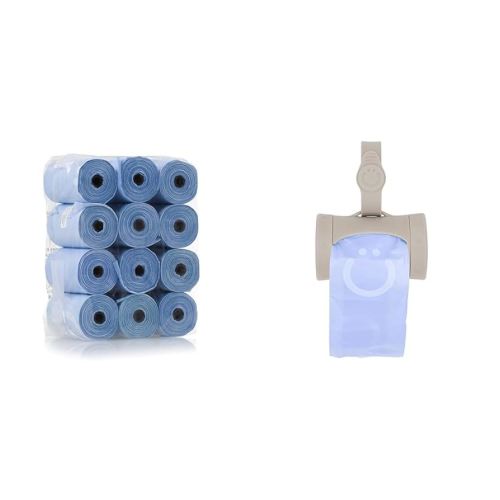 Ubbi On The Go Waste Disposal Bags Refills Value Pack, Lavender Scented, 12 Roll & Retractable On-the-Go Bag Dispenser for Baby Travel, Diaper Bag Accessory Must Have for Newborns