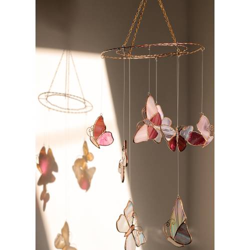 Real Stained Glass Butterfly Mobile – Dreamy Window Suncatcher, Luxury Hanging Decoration, Mother's Day Gift