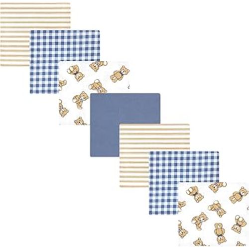 Little Treasure Hudson Baby Cotton Poly Flannel Receiving Blankets Multipack, Blue Gentleman Bear, 30x30 inches