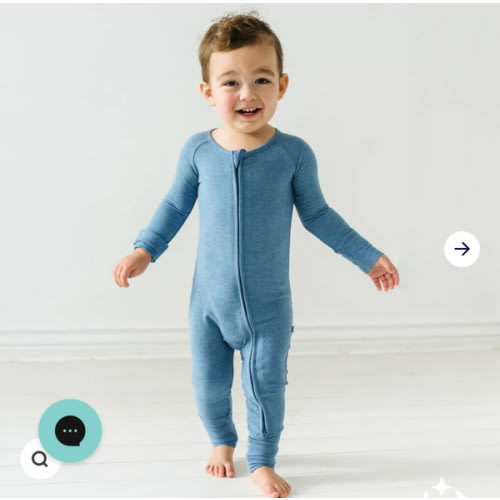 Heather Blue Ribbed Zippy - Little Sleepies