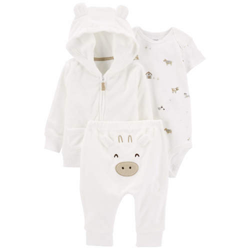 Baby 3-Piece Terry Little Cardigan Set - Style,White