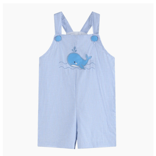 Gingham Whale Overall Shortalls