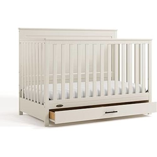 Graco Tristan 5-in-1 Convertible Crib with Drawer (Frosted Oat) – GREENGUARD Gold Certified, Fits Standard Crib Mattress, Premium Handle, Converts to Toddler Bed, Daybed, and Full-Size Bed