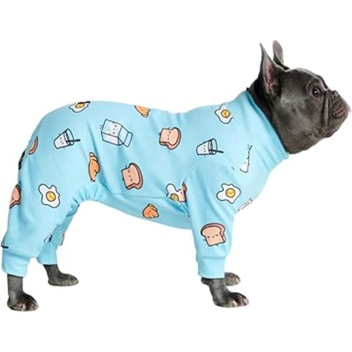 Spark Paws Dog Pajama, Ultra-Soft and 4-Way Stretch, Recovery-Suit PJ Onesie for Small, Medium and Large Breeds - Breakfast Blue - L