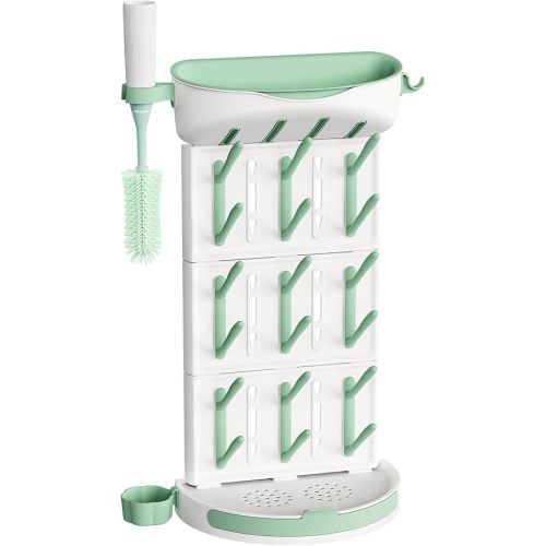 Momcozy DIY Larger Bottle Drying Rack for 18 Bottles, Space Saving Countertop Vertical Rack with Brushes Holder, Detachable Travel Bottle Rack for Baby Accessories & Pump Parts