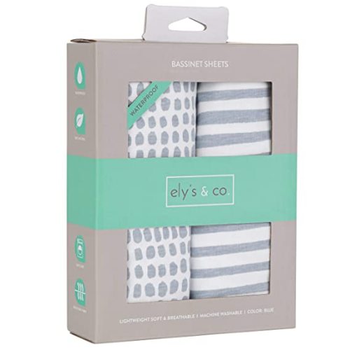 Ely’s & Co Bassinet Sheets — Misty Blue, Stripes and Splashes
