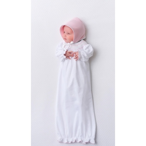 Sweetly Smocked Greeting Gown - Worth Avenue White with Palm Beach Pin