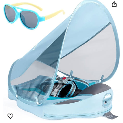 Baby Floats for Pool with Canopy Removable UPF 50+ UV Sun Protection Canopy,Mambobaby Infant Pool Float Non Inflatable Soft Skin-Friendly Leather Material Infant Swim Float 3-24 Months