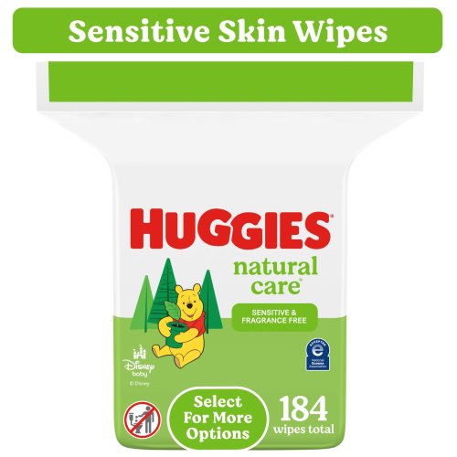 Huggies Natural Care Sensitive Baby Wipes, 184 Ct, Hypoallergenic, Dermatologist Tested, Fragrance Free, 1 Refill