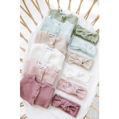 Organic Waffle Knit Ruffled Footie With Bow