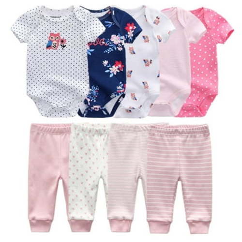 Falianni Baby Boy Girl Cotton Short Sleeve Bodysuit and Pants Gift Set, 9-Piece, Size:0-12M