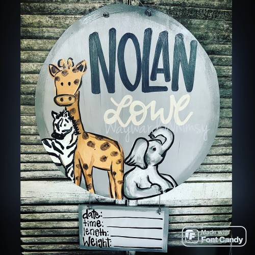 Neutral Safari animal Baby Hospital Door Nursery Wooden Door Hanger and birth info plaque door sign nursery decor hospital sign