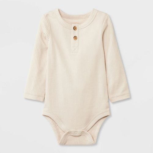 Baby Long Sleeve Henley Bodysuit - Cat & Jack™ Cream Newborn