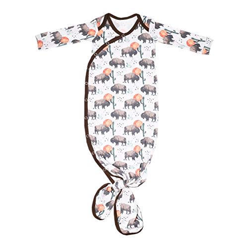 Copper Pearl Baby Gown - Knotted Newborn Sleepers for Baby Boy and Girl, Soft Stretchy Long Sleeve Infant Gowns with Bottom Tie and Hand Mittens, Perfect Hospital Coming Home Outfit (Bison)